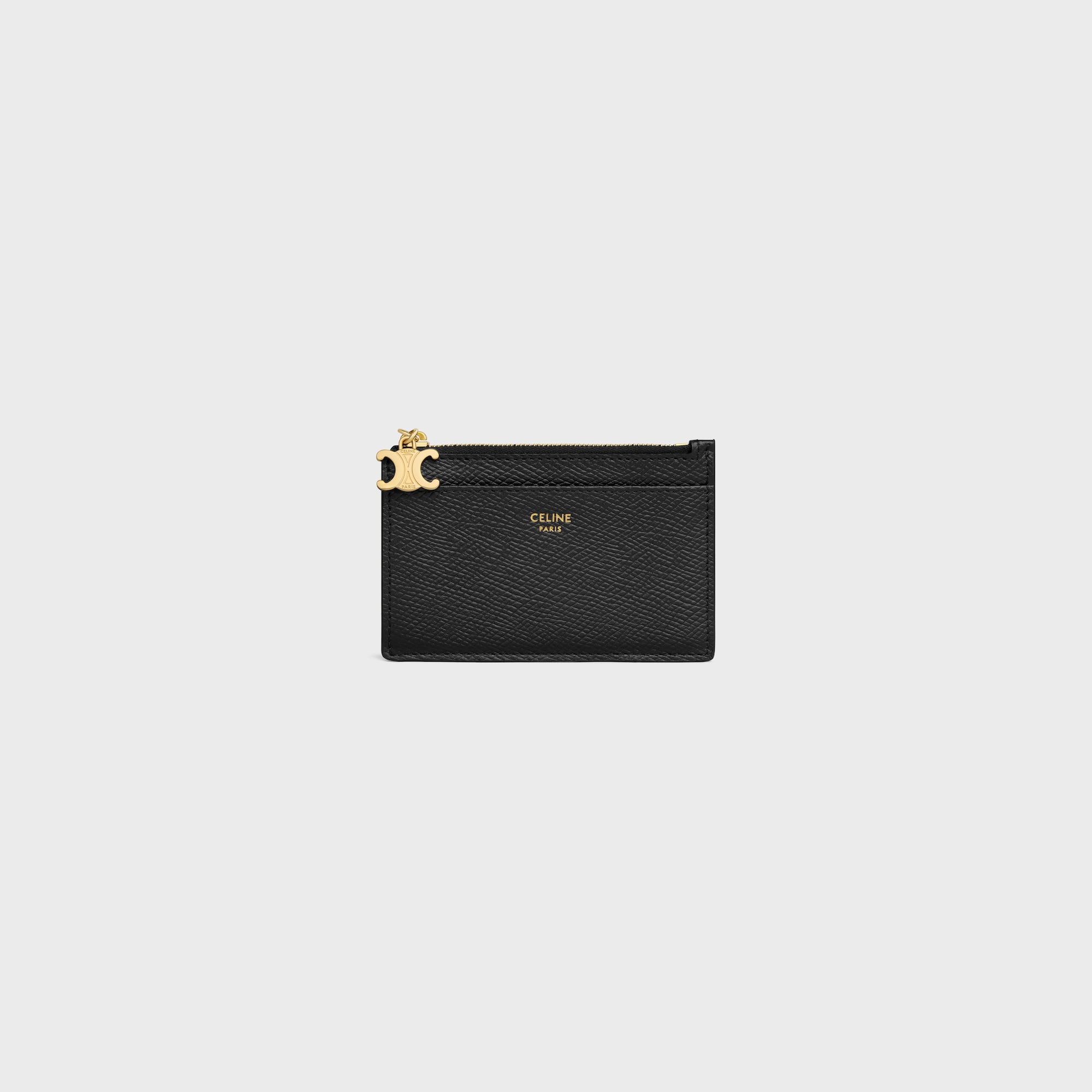 ZIPPED CARD HOLDER TRIOMPHE CHARMS IN GRAINED CALFSKIN BLACK - Image 1